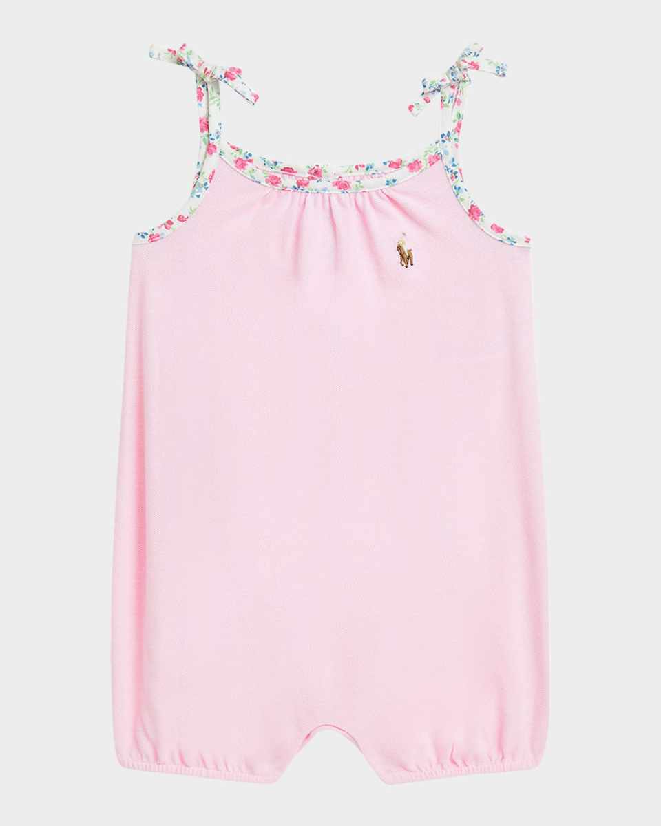 Girl's Floral-Trim Romper, Size 3M-